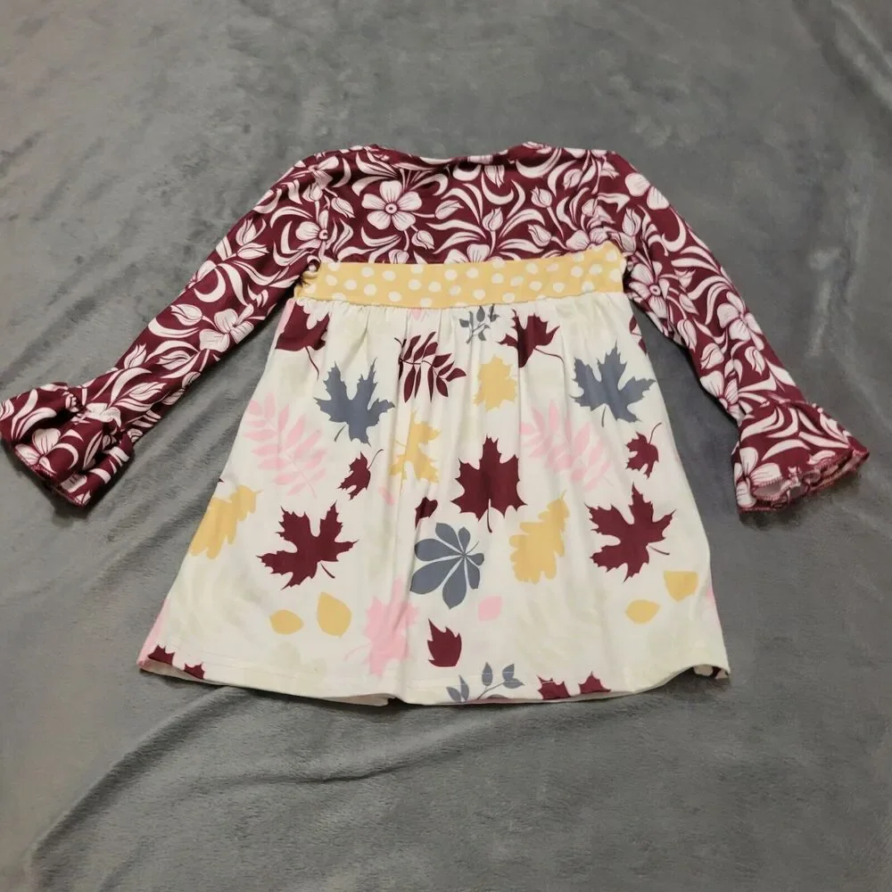 Honeydew Shirt Girl 4‎ Maroon Long Sleeve Leaf Comfort Stretch OH Snap Tunic Top
